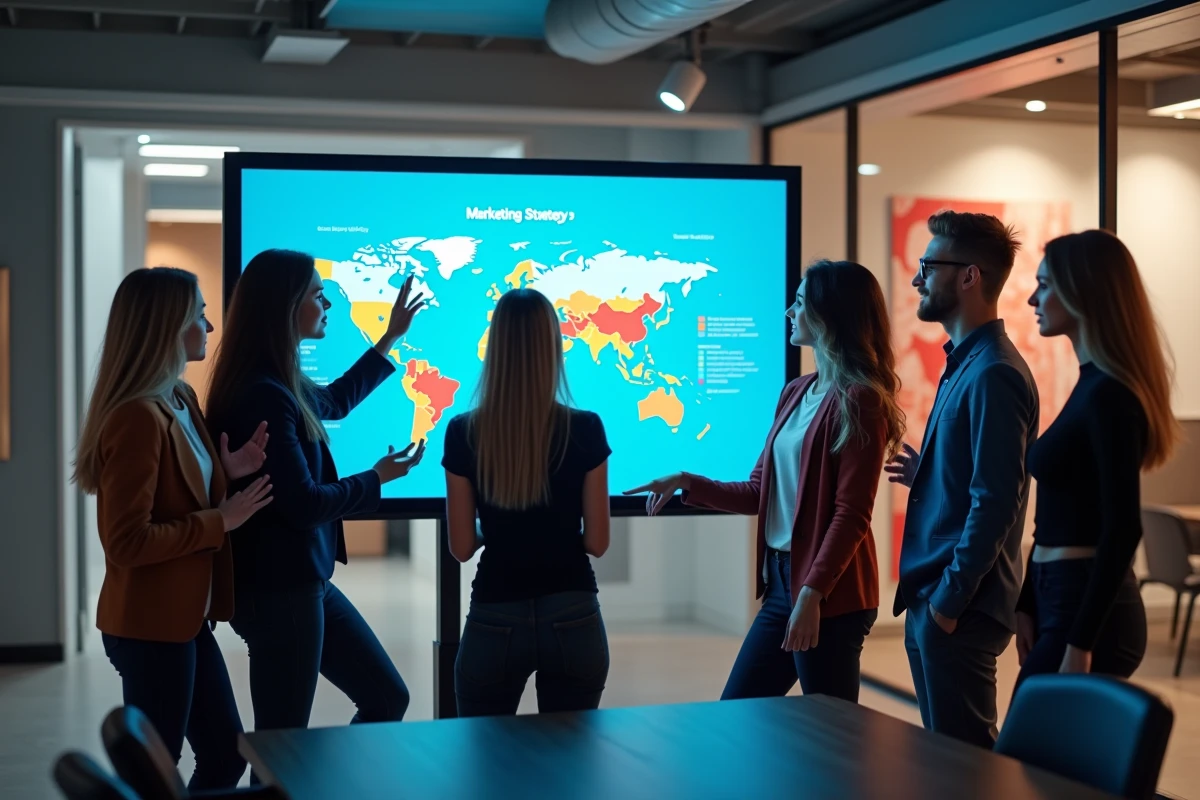 Groupe de professionnels discutant stratégie marketing